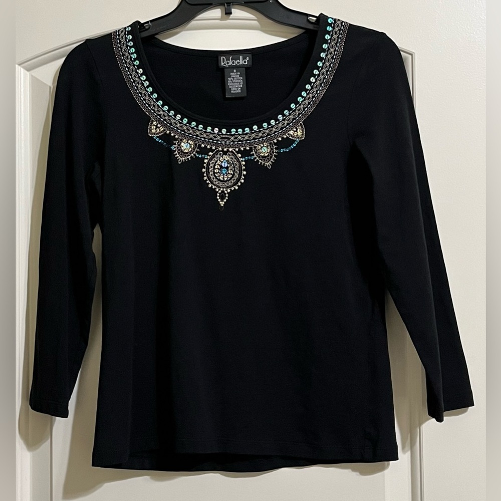 Rafaella Women’s Black Embellishment 3/4 Sleeves Pullover Size Small